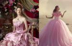Vestido de novia rosa - la quintaesencia de la ternura Vestido de novia rosa con una cola de flores