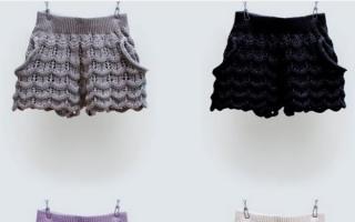 Knitted wool shorts with knitting needles Pattern of knitted shorts with knitting needles